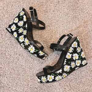 Betsey Johnson Patent Leather Daisy Wedge Heels